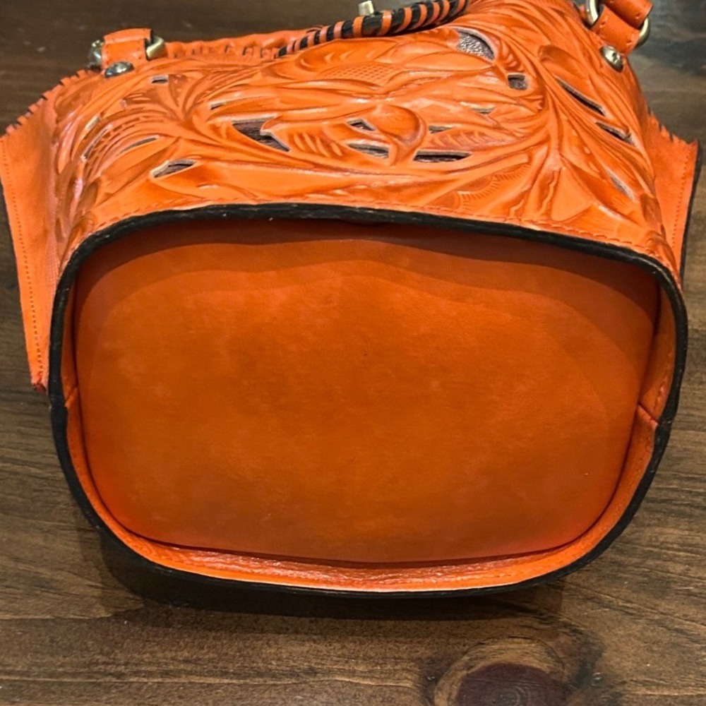 Patricia Nash Orange Tooled Leather Satchel - Picture 6 of 10